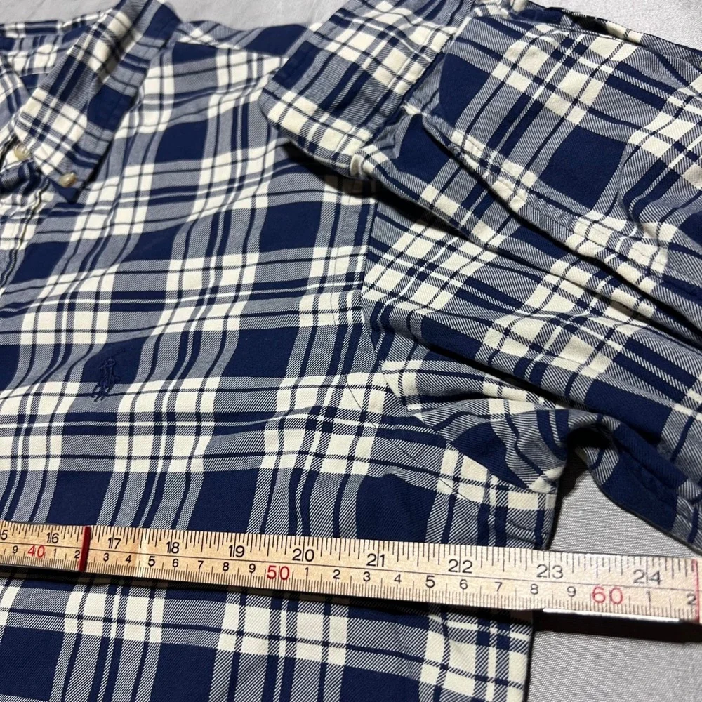 Pony Polo Ralph Lauren Mens Large Navy White Plaid Cotton Button Down Shirt Sz L